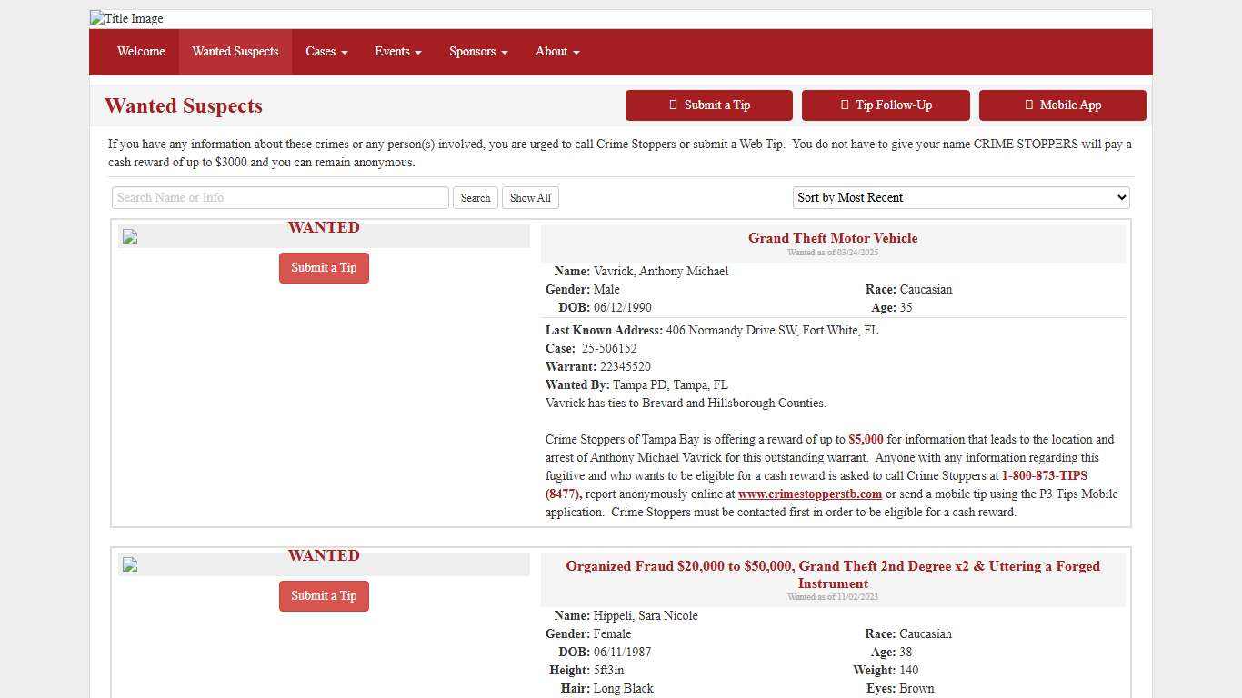 Wanted Suspects - Crime Stoppers of Tampa Bay, Inc.