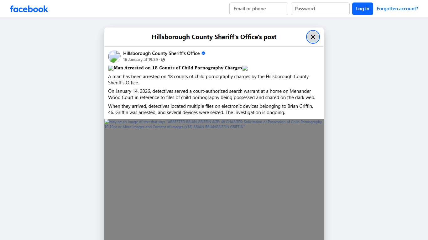 🚨𝐌𝐚𝐧 𝐀𝐫𝐫𝐞𝐬𝐭𝐞𝐝 𝐨𝐧 𝟏𝟖... - Hillsborough County Sheriff's Office Facebook